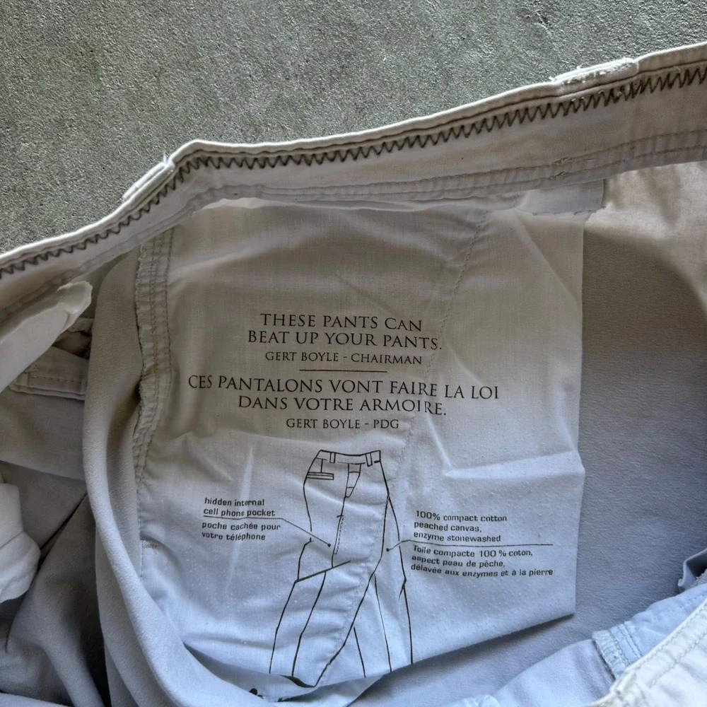 Vintage Columbia Pants Size 40x30 Cream Canvas Straight Leg Zipper Pocket Hiking